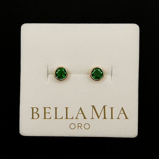 Aretes Circon Verde Redondos Oro 18k / 0.56gr / 5mm