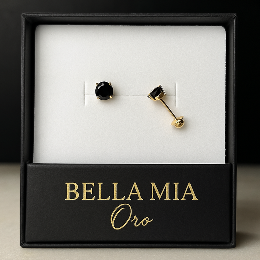 Aretes Circon Negro Oro 18k / 0.8gr / 5mm