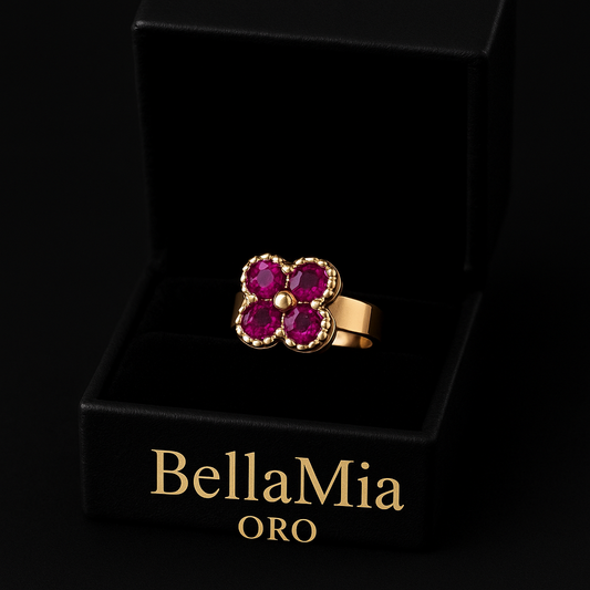 Dije Flor Borde Texturizado 1.15gr / 1.5cm / Circones Fucsia Oro Amarillo 18K