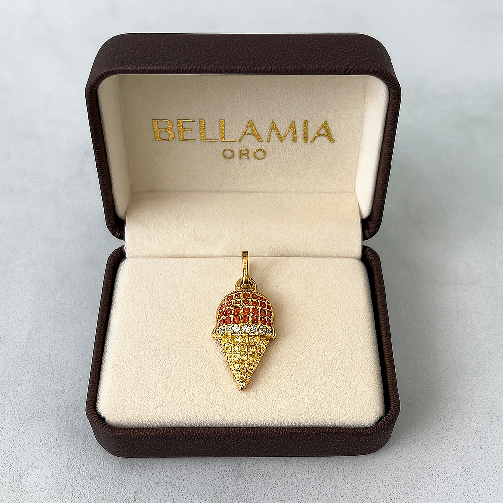Dije Helado 1.6gr / 2.1cm / Circones Fucsias Blancos Oro Amarillo 18K *