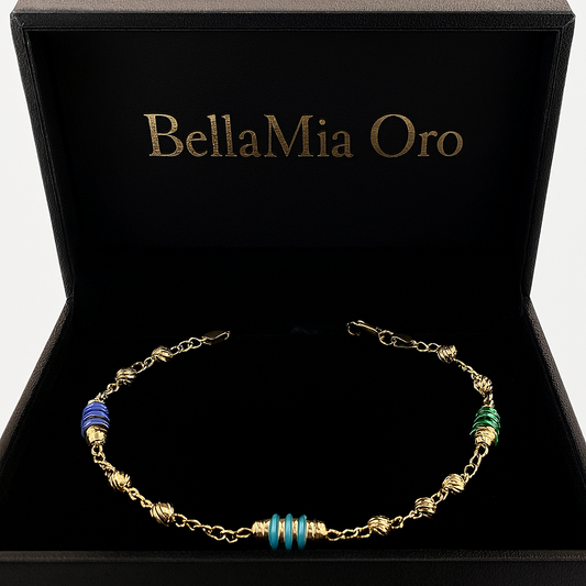 Pulso Espiga Tipo Militar 2.8gr / 18cm / 3mm Bolas Diamantadas Cauchos Colores Oro Amarillo 18K *