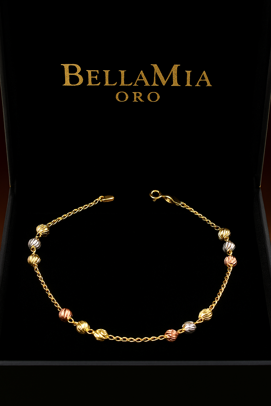 Pulso Espiga Militar 2.55gr / 18cm / 3mm-4mm Bolas Lisas - Diamantadas Tres Oros 18K ^