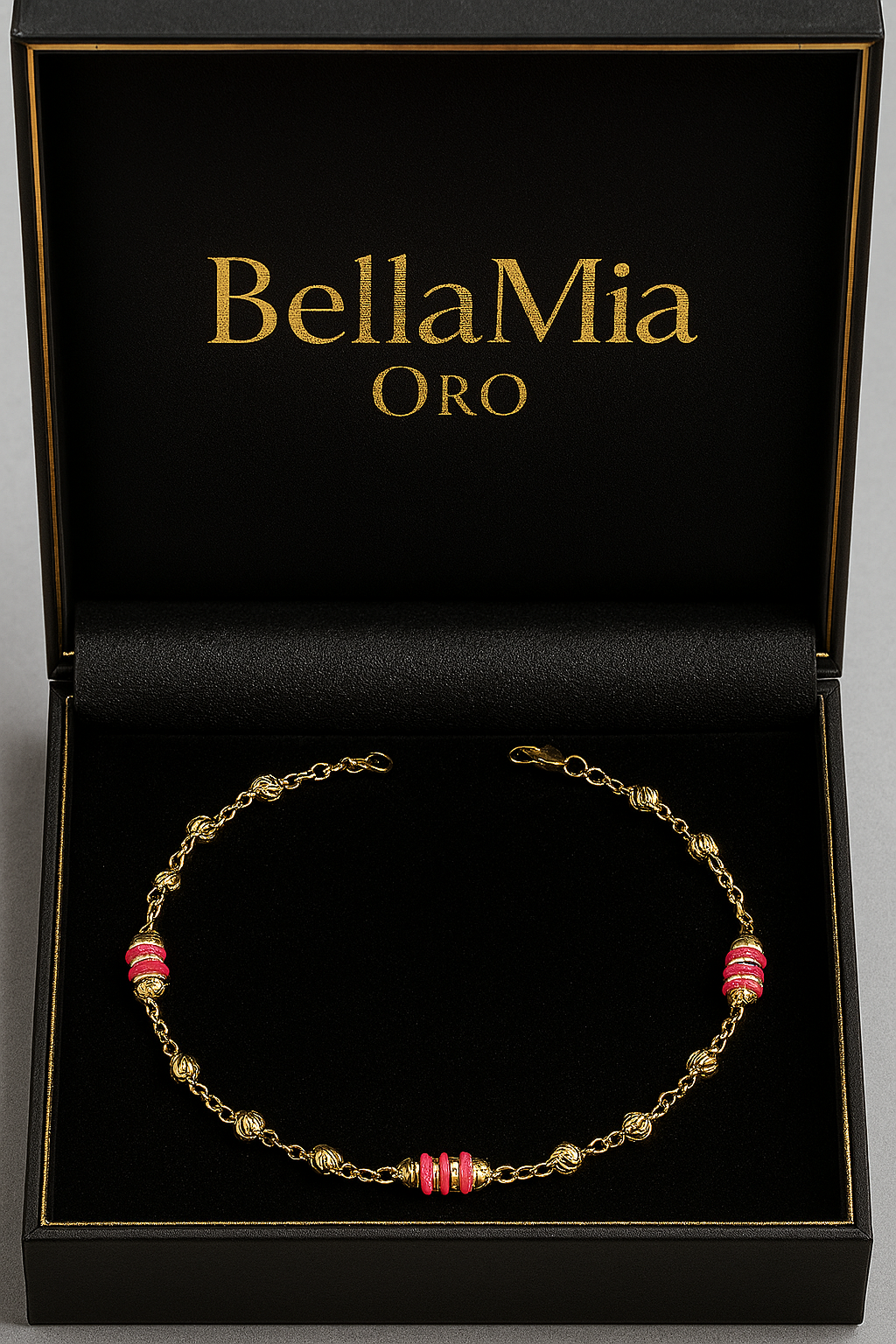 Pulso Espiga Tipo Militar 2.8gr / 18cm / 3mm Bolas Diamantadas Cauchos Fucsia Rosado Oro Amarillo 18K *
