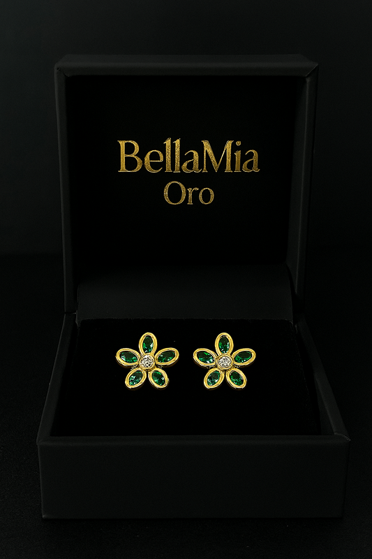 Topos Flor Circon Verde 0.75gr / 8mm Oro Amarillo 18K