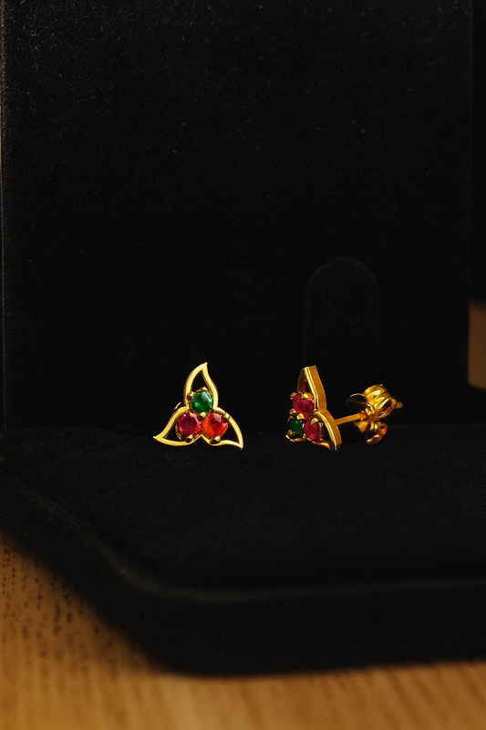 Topos Molino 1.3gr / 8mm Circon Verde Rosa Y Naranja Oro Amarillo 18K *