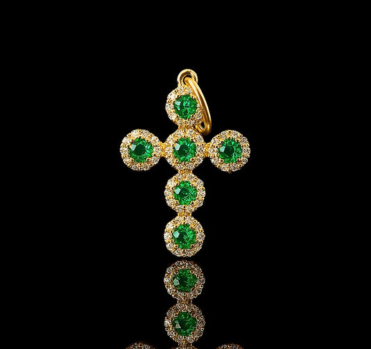 Dije Cruz Tupida Circon Verde 1.4gr / 2.3cm / Oro Amarillo 18K *