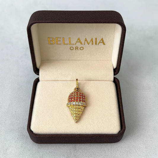 Dije Helado 1.6gr / 2.1cm / Circones Fucsias Blancos Oro Amarillo 18K *